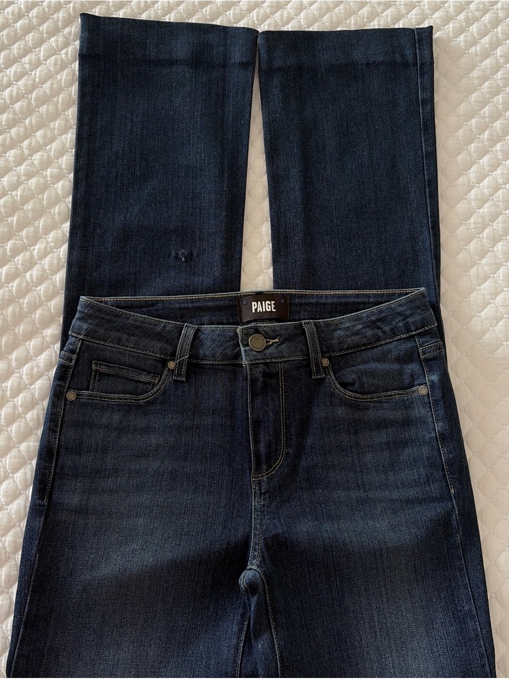 PAIGE Manhattan Dark Indigo Flared Wide-Leg Jeans